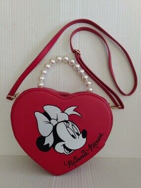 Minnie Mouse Disney Red Heart Shaped Crossbody Purse By Japanese Brand Areeam